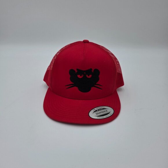The Classics Red Mesh Trucker Hat Black Cat Face Snapback Cap - Picture 1 of 8